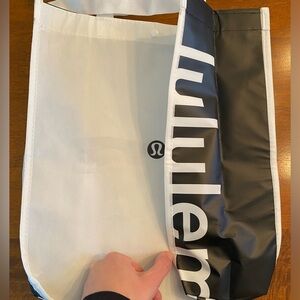 White reusable large lululemon tote gym carryall